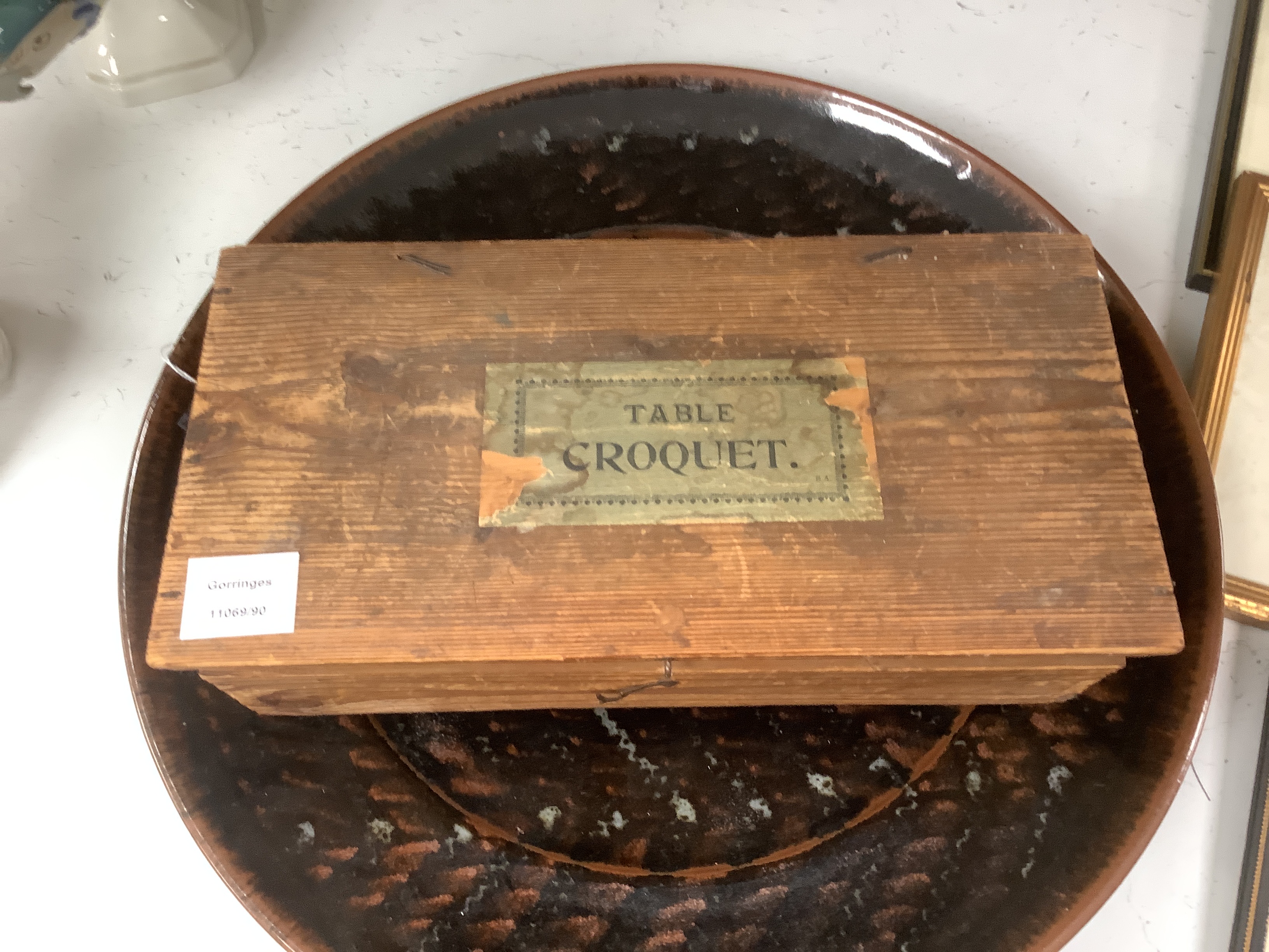 A boxed Table croquet set and a box of lignum vitae etc. bowls